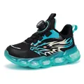 Breathable boys sports sneakers with rotary dial buckle and light chunky sole - Black Blue Mesh