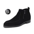 Stivaletto da uomo in camoscio nero con cerniera laterale e fodera in pelle di maiale - Fodera in Pelle Nera