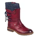 Vista lateral de botas vintage rojas de media caña con un cuello de punto para mujer - Burdeos