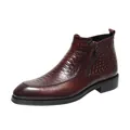 Vintage mahogany brown crocodile embossed leather ankle boots with metal side zipper - 38 / Wine Red (Leather Lining)