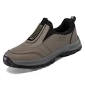 Men's brown outdoor casual slip-on walking shoes with durable sole and comfortable fit - Khaki