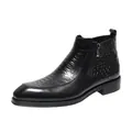 Men's classic black leather ankle boot with embossed crocodile pattern and side zipper - 38 / Black (Leather Lining)