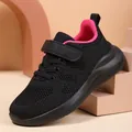 Meisjessneakers van zwart ademend mesh met roze voering en klittenbandsluiting - Zwart Rozerood