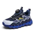 Breathable mesh kids basketball sneakers featuring a convenient rotating dial in blue - 28 / Dark Blue