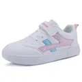 Zapatillas de cuero blanco para niños con detalles de purpurina rosa y azul y velcro - Blanco Rosa