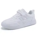 Zapatillas blancas para niños de cuero sintético con cierre de velcro y cordones - Blanco