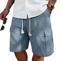Men's casual blue cargo shorts with drawstring waist and multiple functional pockets - Blue