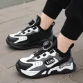 Warm winter kids sneakers with dial lacing system and plush lining in black and white - 28 / Fleece Lined Style (JJL0079) / Black and White