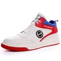 Zapatillas casuales blancas para hombre con detalles en rojo y azul, corte bajo - 38 / Estilo Bloque de Color (0142) / Blanco