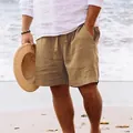 Short homme en coton et lin kaki avec cordon de serrage pour les vacances à la plage - Beige