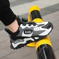 Premium kids' leather sneakers featuring a convenient rotary buckle closure in black and white - 28 / Leather Surface Style (JJL0079) / Black and White
