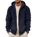 Detailed close-up of a navy blue heavyweight zip-up hoodie with textured fabric - S / Tops / Navy Blue