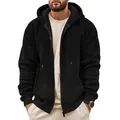 Detailed view of the black heavyweight zip-up hoodie featuring a waffle knit texture - S / Tops / Black
