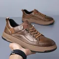 Zapatillas casuales de cuero marrón para hombre, transpirables con suela muy blanda - Marrón