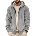 Detailed texture of heavy-weight grey zip-up hoodie with waffle-knit finish - S / Tops / Gray
