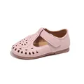 Pink hollow-out girls' princess leather shoes with soft soles and T-strap - Pink