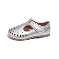 Elegant silver hollowed-out Mary Jane princess shoes for girls with soft and comfortable soles - Silver