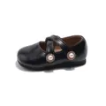 Eleganti scarpe Mary Jane in pelle nera per bambine con bottoni decorativi a fiori di perla - Nero