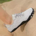 Light grey breathable water shoes with non-slip rubber sole for beach and outdoor surfing - Gray