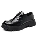 Bottines Martin homme en cuir verni noir avec texture crocodile et semelle crantée - Noir