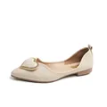Elegant beige pointed-toe flat shoes with heart ornament for women, stylish slip-on - 35 / Beige