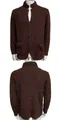 Detailed front and back views of a men's brown waffle knit stand collar cardigan. - S / Tops / Coffee