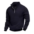 Dettaglio del tessuto jacquard pesante su felpa blu navy con mezza zip per uomo - Taglia S / Top / Blu navy