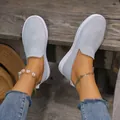 Women's light grey mesh casual slip-on sneakers with thick white soles for comfort - 35 / Gray