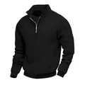 Felpa jacquard nera da uomo con colletto a zip e motivo geometrico in rilievo di classe. - Taglia S / Top / Nero