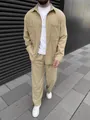 Completo da uomo con camicia a maniche lunghe in velluto a coste beige e pantaloni - Kaki