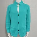 Men's vibrant turquoise waffle knit cardigan sweater with stylish lapel collar - Lake Blue