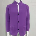 Casual purple knit cardigan jacket for men featuring a blazer collar and buttons - Purple