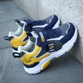 Waterproof boys athletic sneakers for ages 4-15 in navy blue and yellow colorway - Size 28 (Inner Length 18.0cm) / Gray and Yellow (Leather Surface)