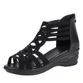 Elegant black Roman wedge sandals for women with rhinestone-embellished straps - 35 / Black