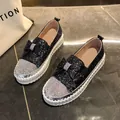 Mocassins à plateforme en paillettes noires avec bout et nœud en strass argentés - Noir