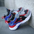 Breathable boys sports sneakers featuring a red blue and grey color block design - Size 28 (Inner Length 18.0cm) / Black Red (1910)