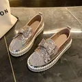 Mocassins à plateforme scintillants couleur champagne avec nœud en strass pour femme - Or