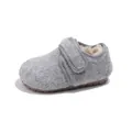 Warme graue Kinderhausschuhe aus Filz mit weichem Plüschfutter und Klettverschluss - Größe 21 Innenlänge 14.5cm / Grau