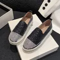 Mocassini slip-on con glitter neri, punta in strass argento e suola platform - 35 / Nero