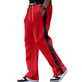 Detailed side view of red men's heavy sweatpants with black contrast stripe and drawstring. - S / Bottoms / Red