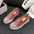 Mocassini con plateau in strass rossi e argento scintillanti per donna stile casual - 35 / Rosso