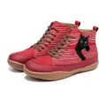 Retro red high-top Martin boots for women featuring white stripes and black cat print - 38 / Red (Cat Pattern)