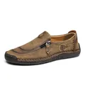 Stilvolle Herren-Leder-Slipper in Braun mit Reißverschluss und Handnähten für den Alltag - 38 / Khaki