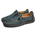 Blaue Herren-Freizeitschuhe aus Leder mit Reißverschluss und Handnähten Details - 38 / Blau