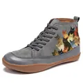 Retro high-top ankle boots with colorful cat print and comfortable brown rubber sole - 35 / Gray