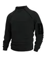 Detailweergave van tactisch zwart fleece sweatshirt met dubbele ritsen en handige mouwzak. - Zwart