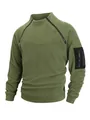 Heren sweatshirt van koraalfleece in olijfgroen met opstaande kraag en sierritsen op borst. - Legergroen