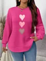 Detail view of pink heart print waffle knit sweatshirt with curved hem for women - 3XL / Tops / Rose Red Pink Heart