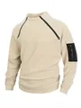 Detail van beige heren coral fleece sweatshirt met diagonale ritsen en een handige mouwzak. - Broken Wit