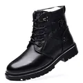 Schwarze Herren-Martin-Stiefel aus Leder mit warmem Wollfutter und Schnallen - 38 / Fleece Martin Boots (2898) / Schwarz